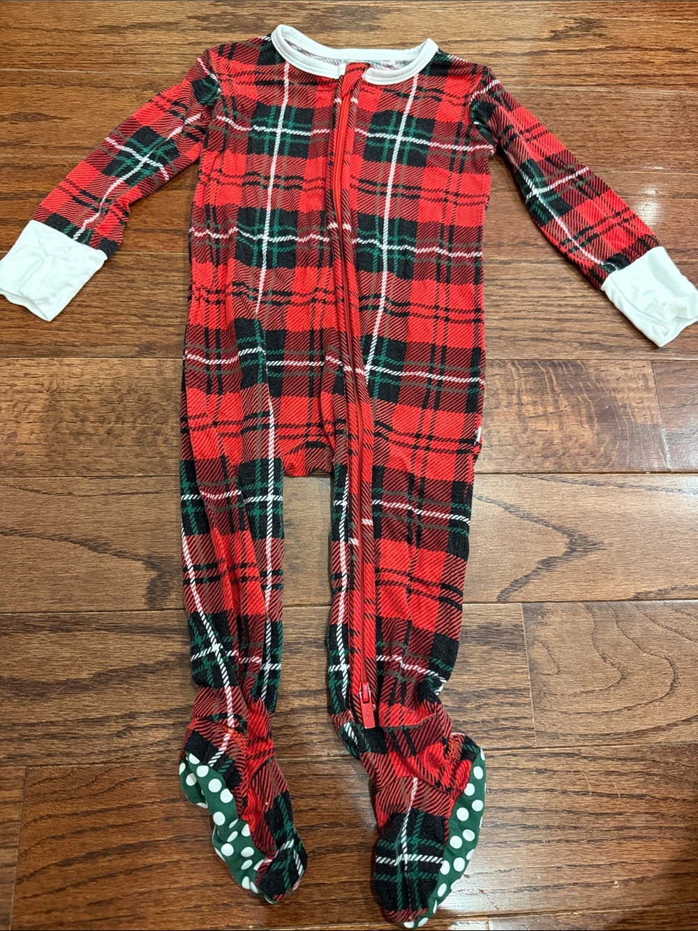 Bums & Roses Red Plaid Footed One-Piece Pajamas with White Trim